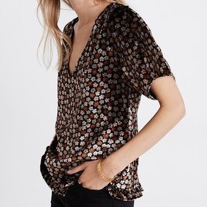 Madewell Velvet Tulip-Sleeve Ruffle Top